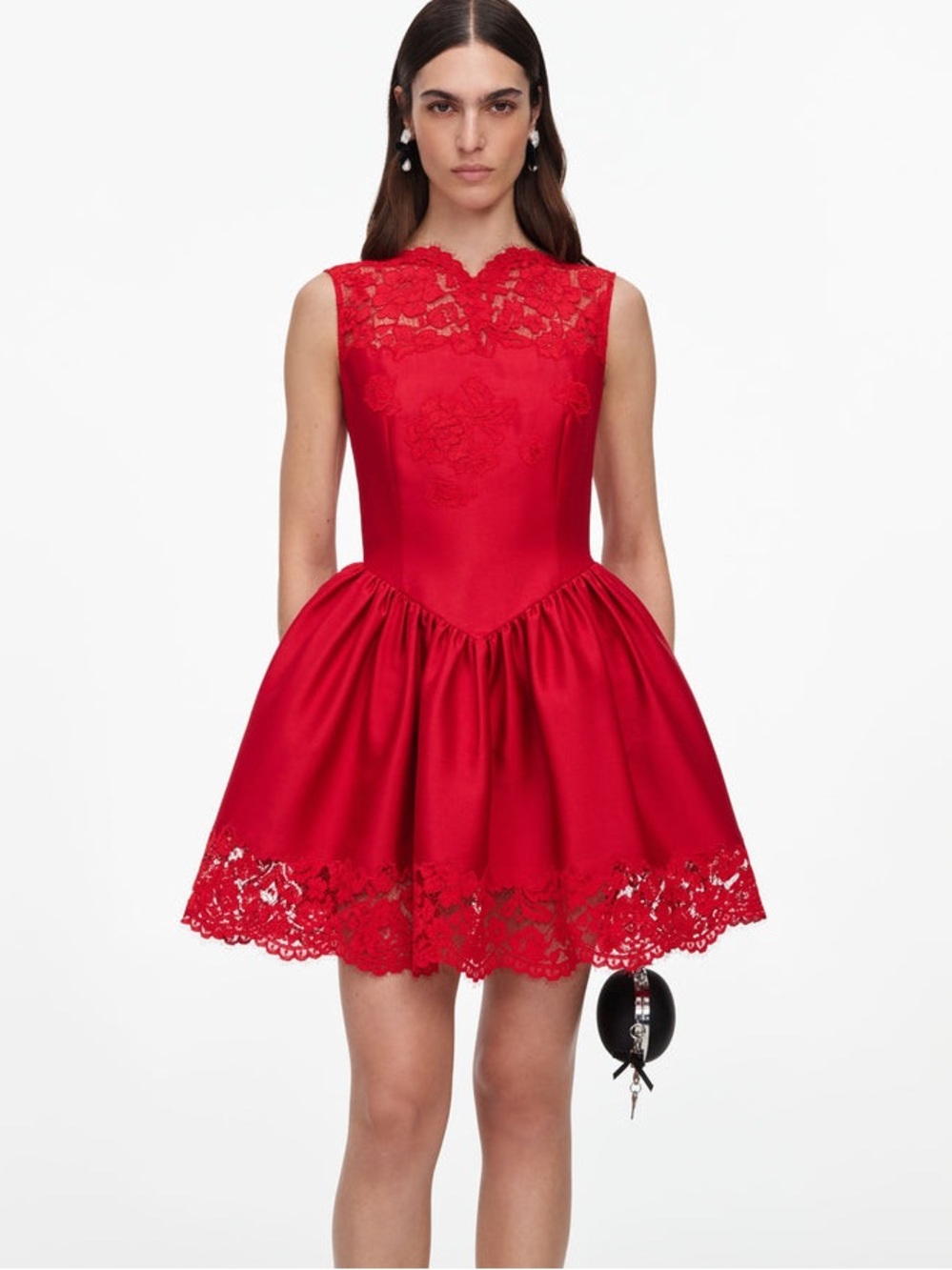 NWOT Self-Portrait RED TAFFETA LACE MINI DRESS